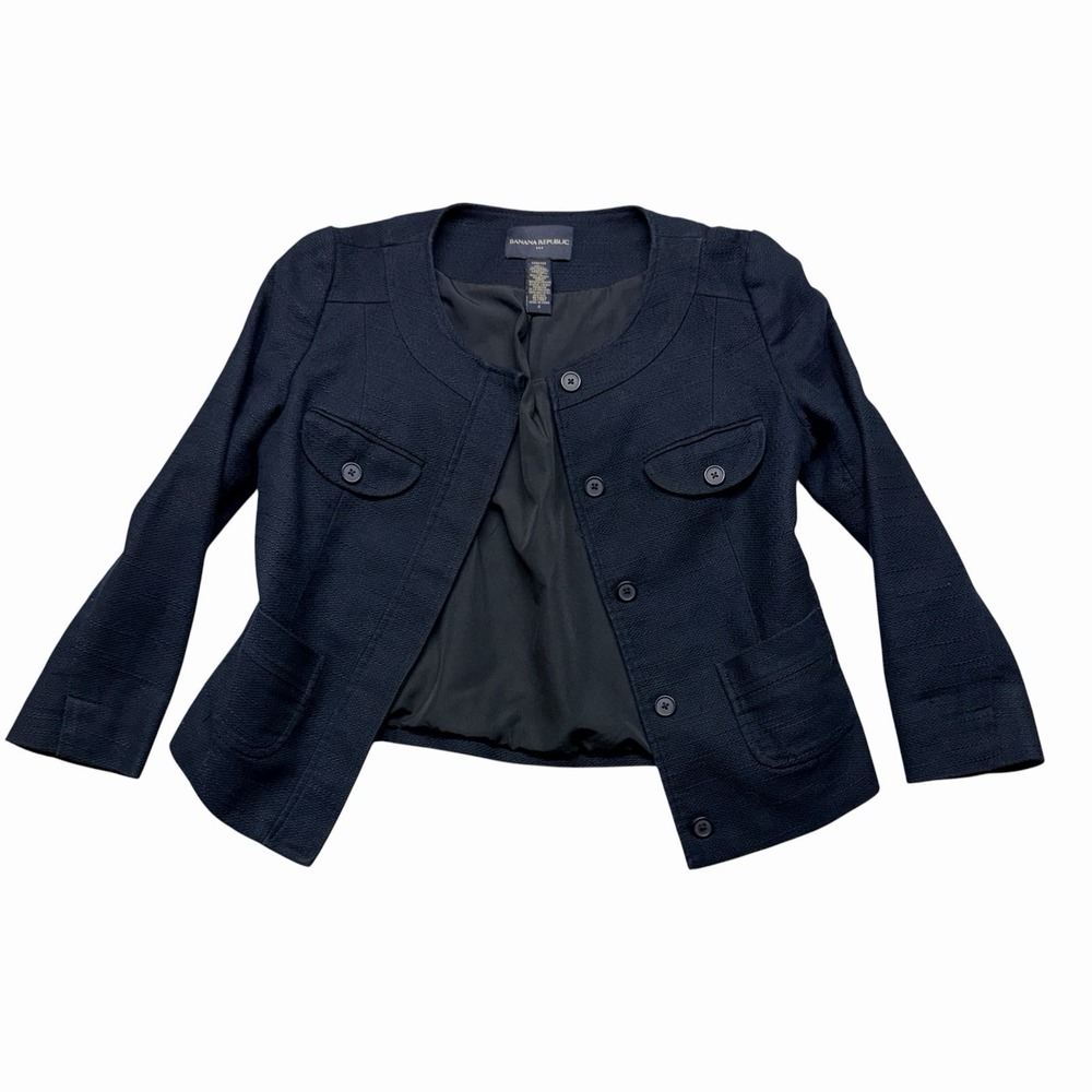 Banana Republic Women's Blazer Jacket Black Linen Blend Career Stretch Size 4